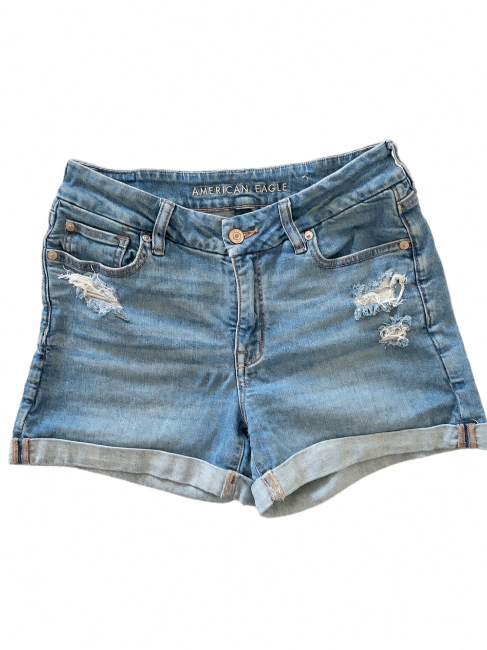 American Eagle Distressed High Rise Denim Shorts Cuffed Stretch Size 6
